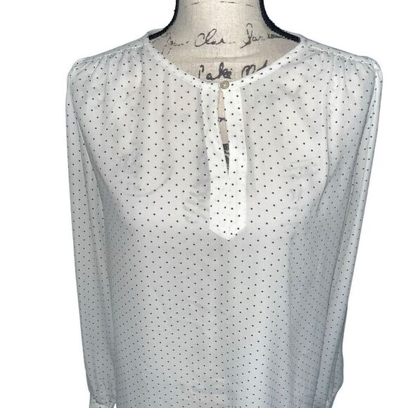 LOFT white & black polka dot long sleeve blouse small - Picture 4 of 7